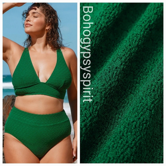 NWT $78 Berlook Green Plus Size Bikini Set With High Waisted Bottoms, Size 18 - Picture 1 of 12